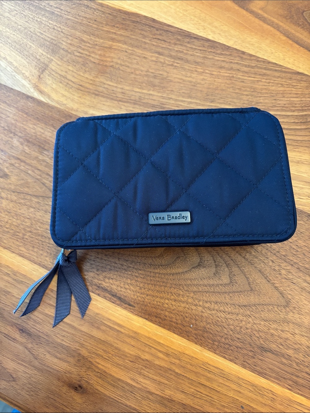 Vera Bradley Navy Blue Quilted Zip Around Crossbody Travel RFID Wristlet Wallet